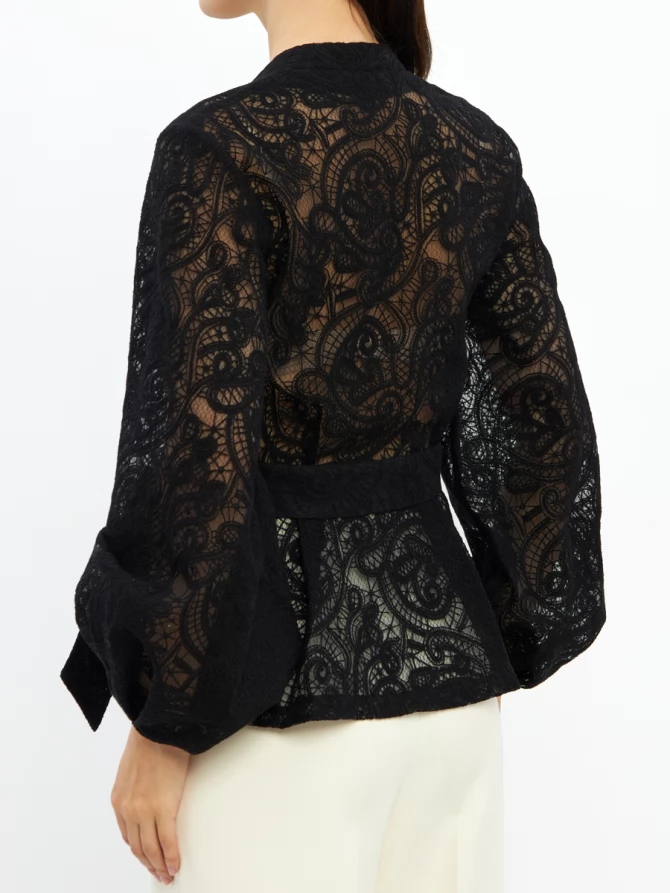 Блузка из кружева с баской и поясом OD-1033-2 черный