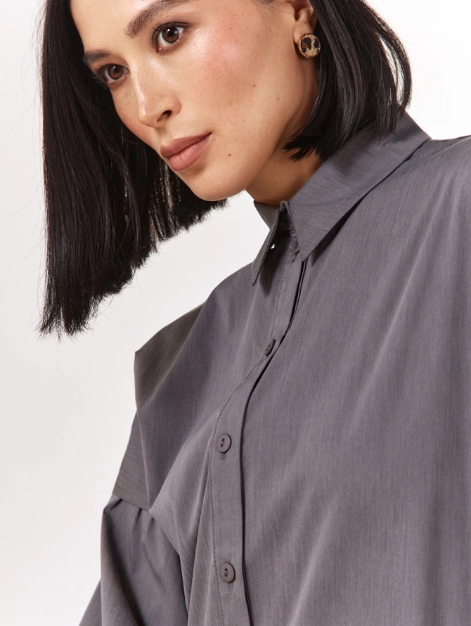 Рубашка с пышным рукавом, серый джинс