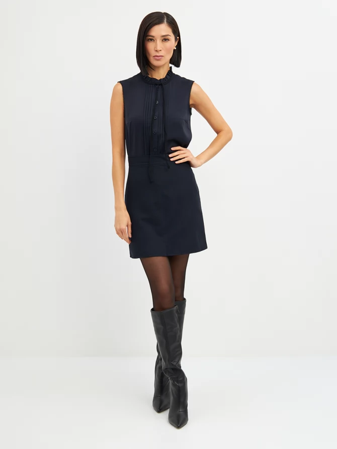 Блузка без рукавов с отделкой из тесьмы OD-973-2 т. синий