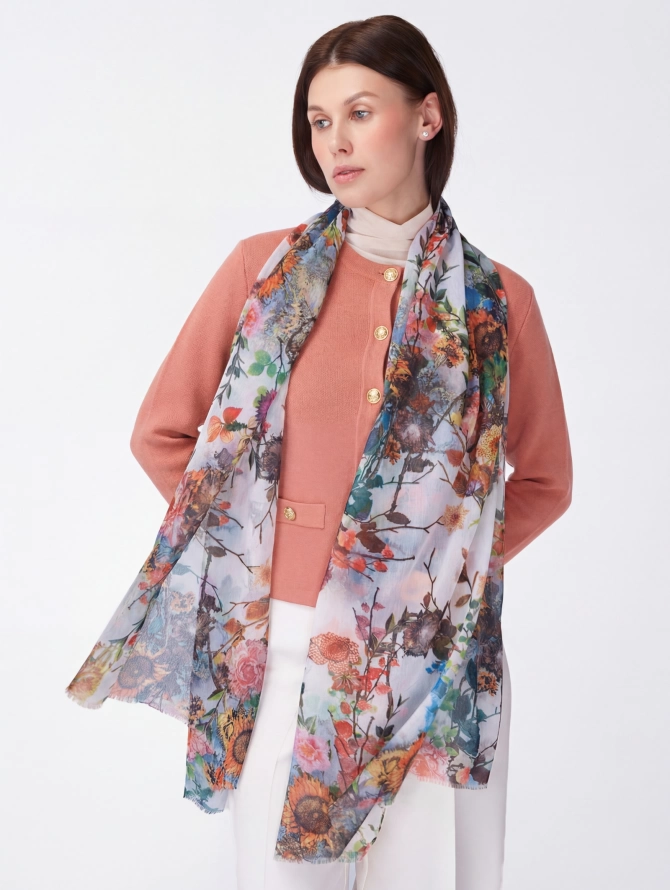 Палантин женский с цветочным принтом KSH16-122-3