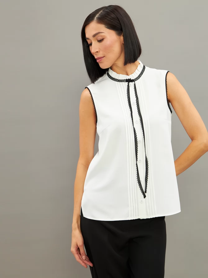 Блузка без рукавов с отделкой из тесьмы OD-973-1 белый