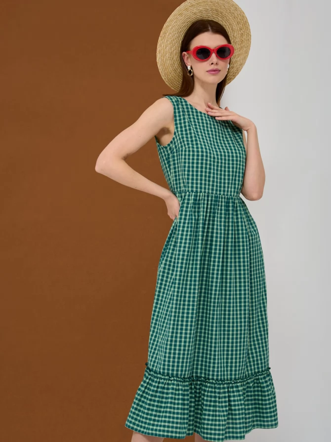Платье из хлопка в зеленую клетку OD-792-3