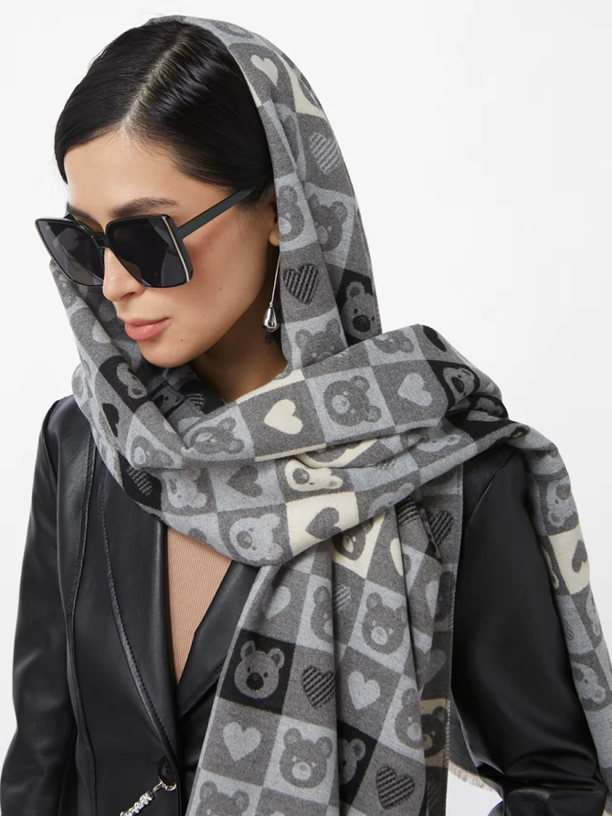 Палантин женский с принтом "Мишки и сердца", двусторонний