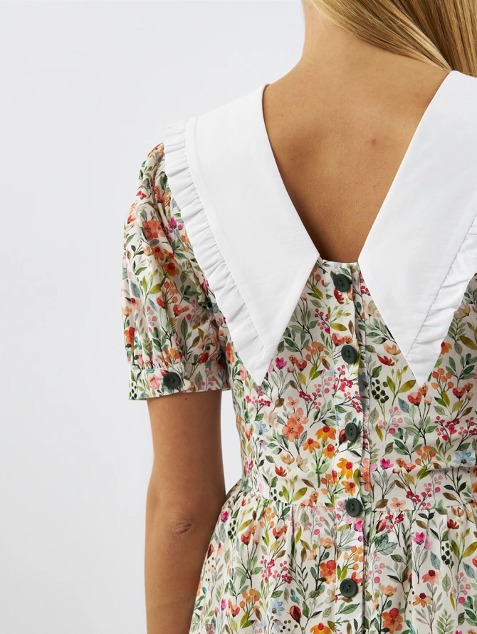 Платье из хлопка с большим контрастным воротником OD-935-2