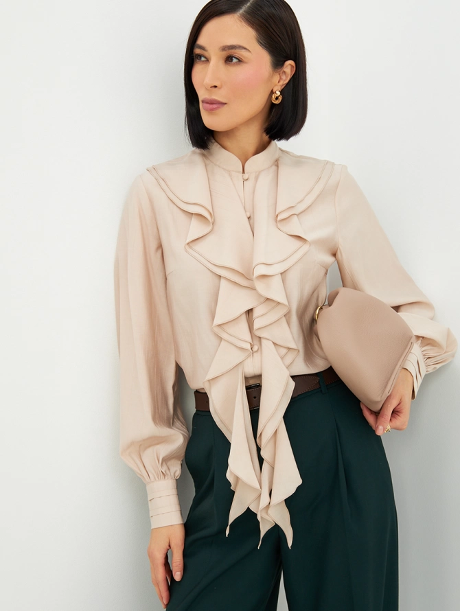 Блузка с отлетными рюшами OD-914-1 бежевый