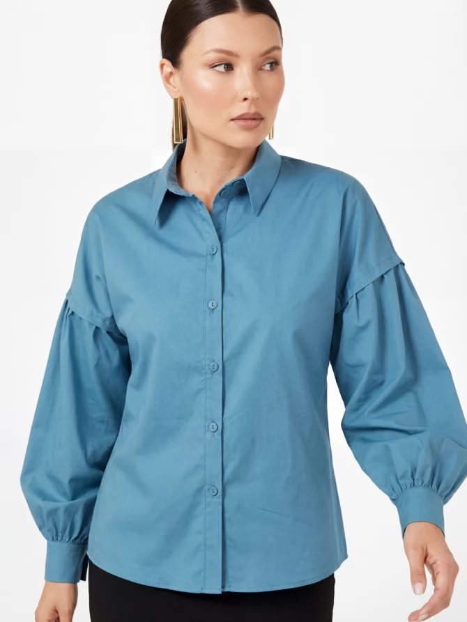 Рубашка с пышным рукавом OD-879-1 голубой