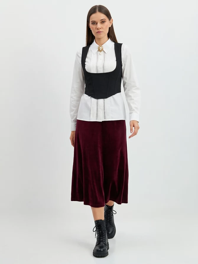 Блузка из хлопка со складками и кружевом OD-972-1 белый