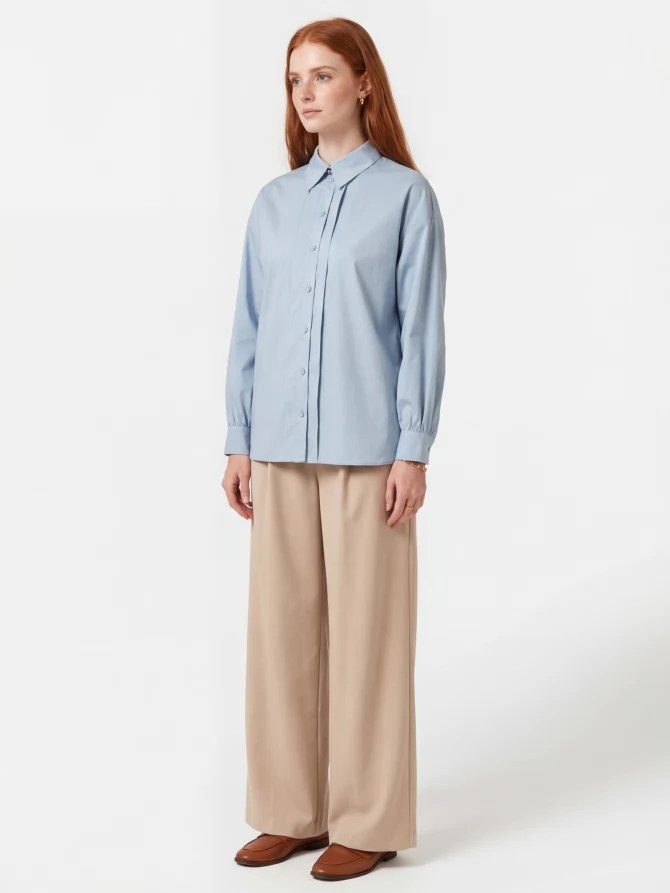 Рубашка со складками  OD-880-2 серо-голубой