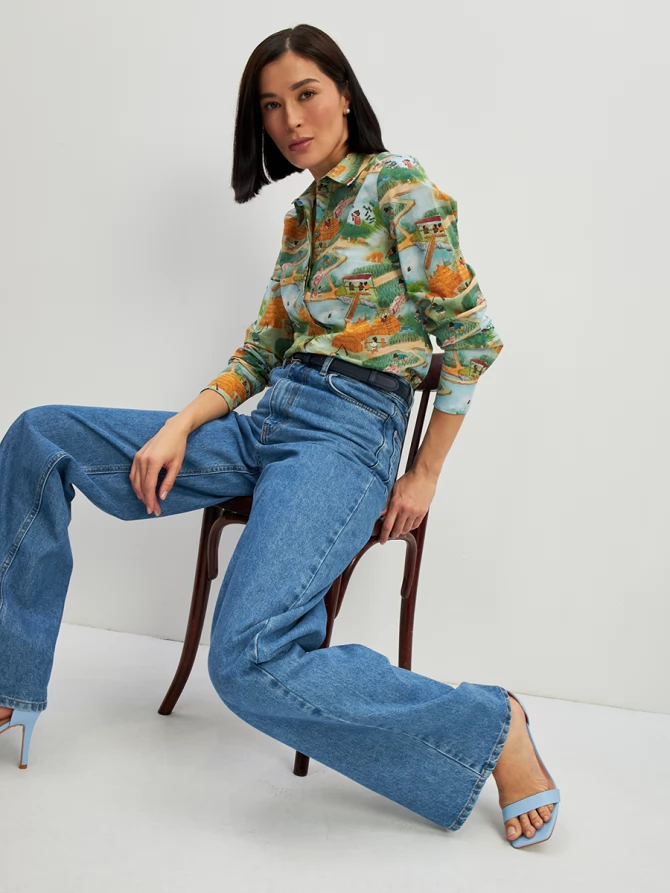 Блузка классик с контраст.стойкой OD-737-16 китайские дети