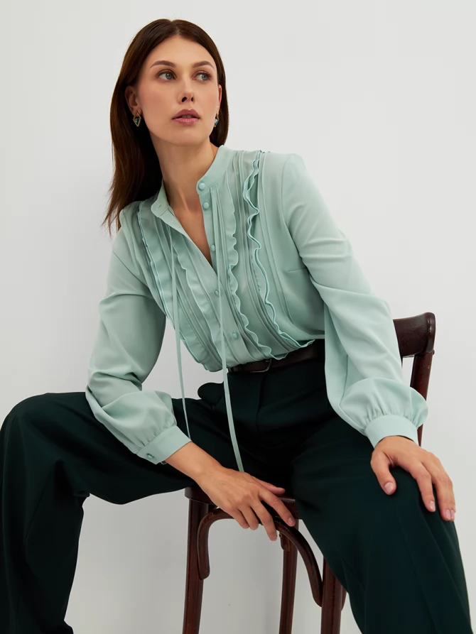 Блузка с рюшами OD-976-3 зеленый