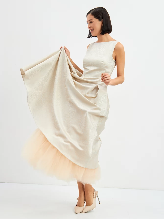 Платье из жаккарда OD-939-3 серо-голубой