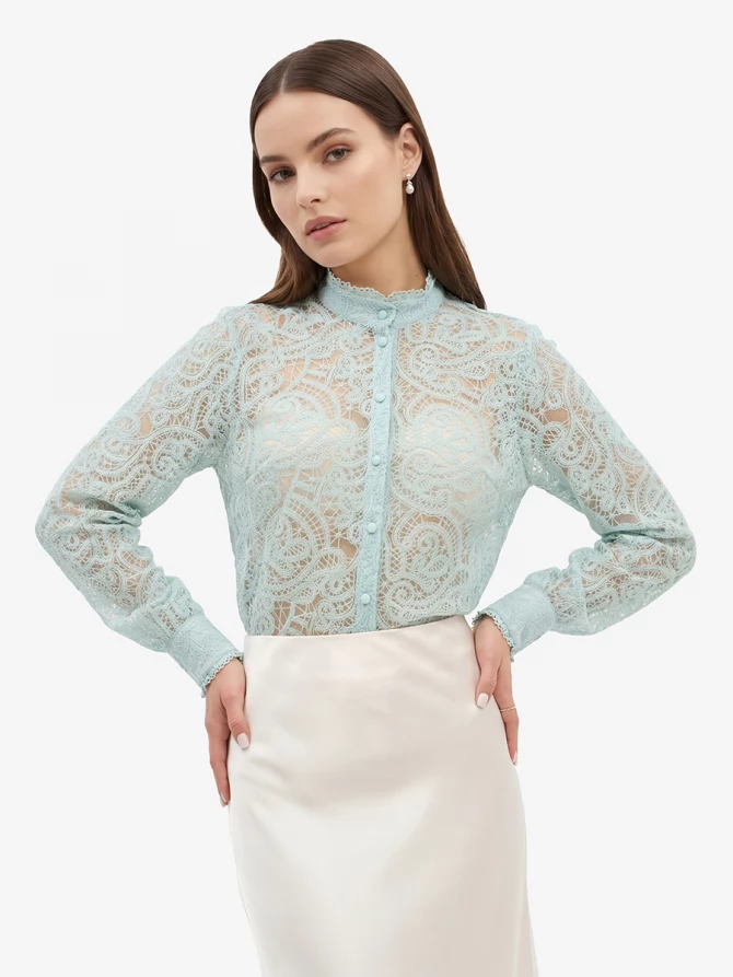 Блузка из кружевной ткани OD-977-4 бирюзовый