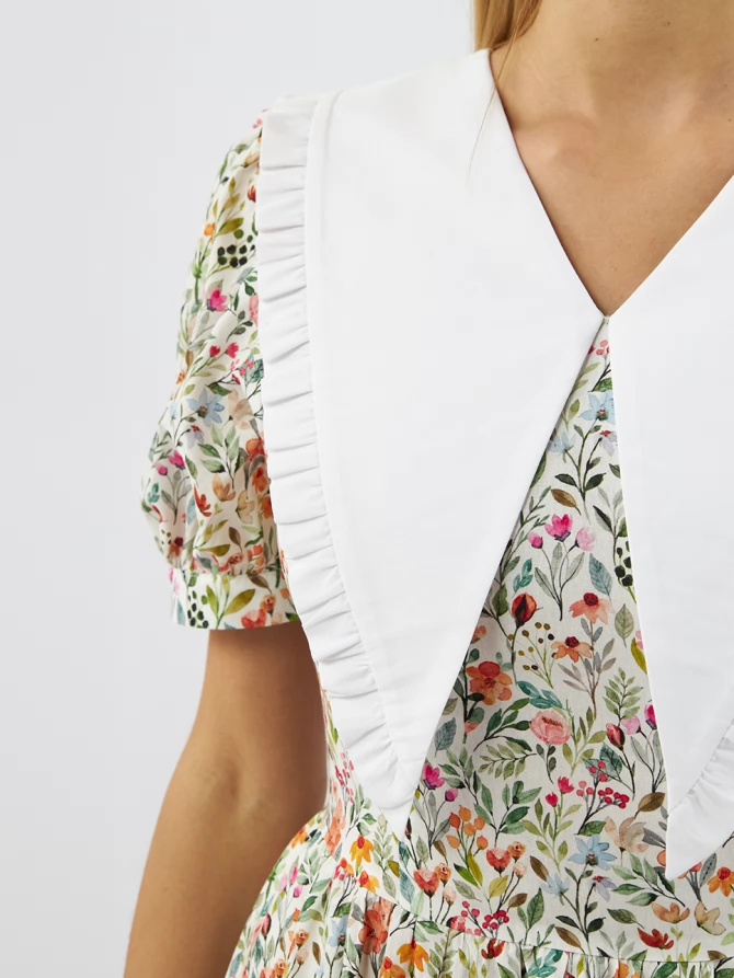 Платьеиз хлопка с большим контрастным воротником OD-935-2