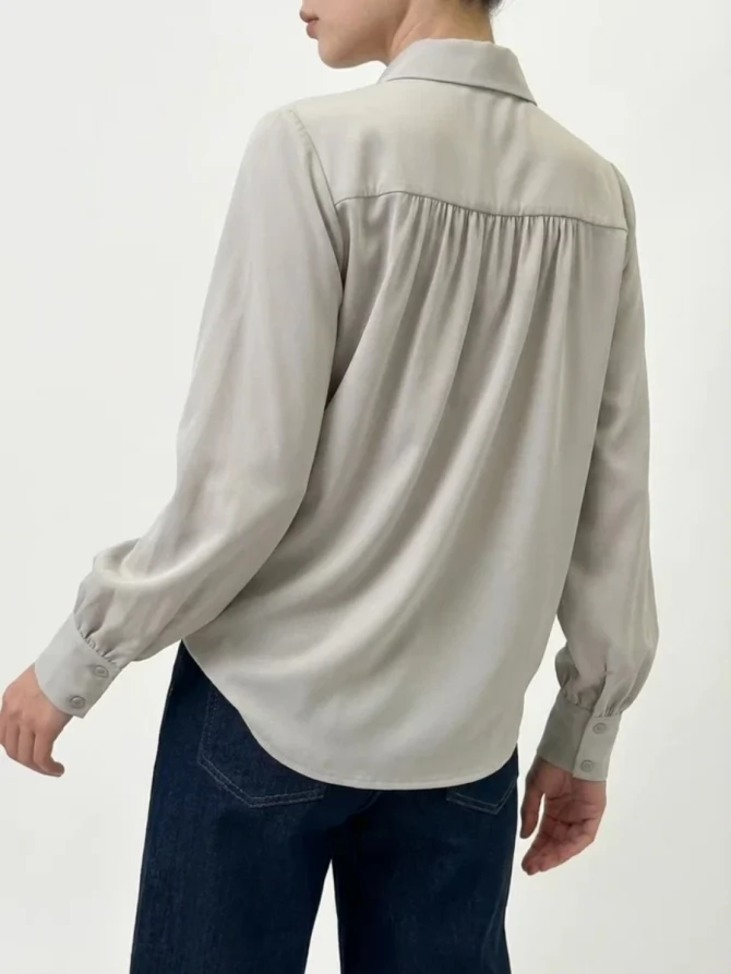 Блузка со сборкой и съемной пуговицей OD-971-2 серо-коричневый