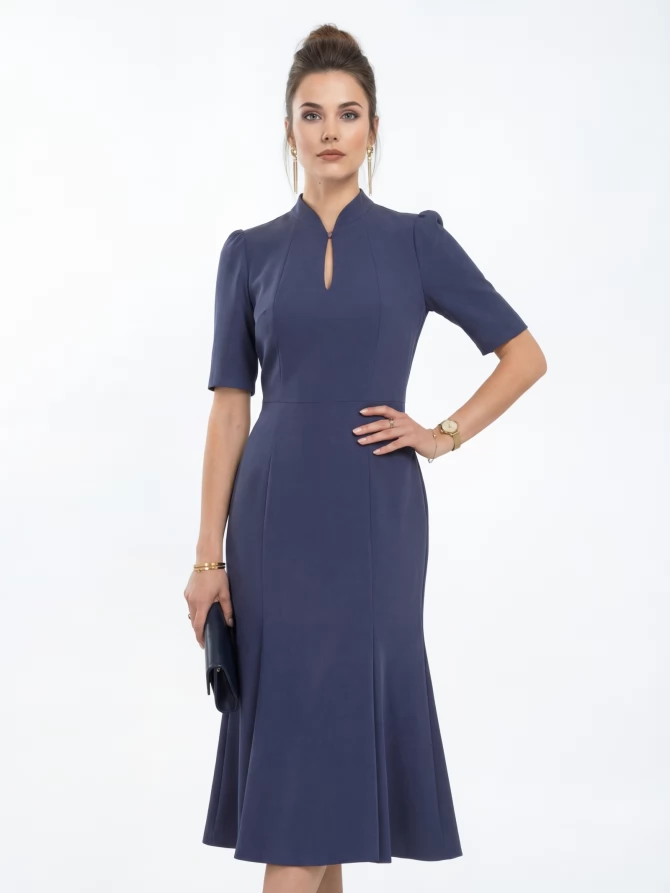 Платье воротник-капля OD-761-4 синий джинс