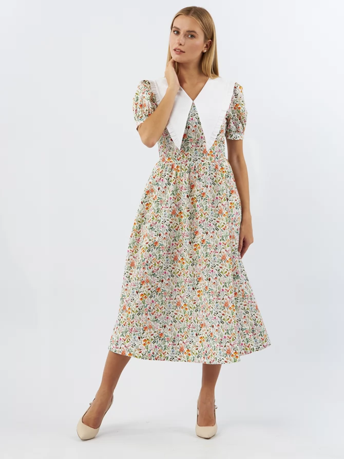 Платьеиз хлопка с большим контрастным воротником OD-935-2