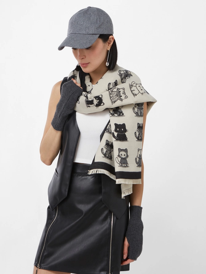 Палантин женский с котопринтом