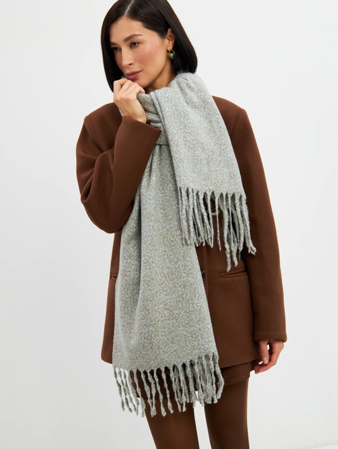 Палантин женский двусторонний меланжевый с бахромой