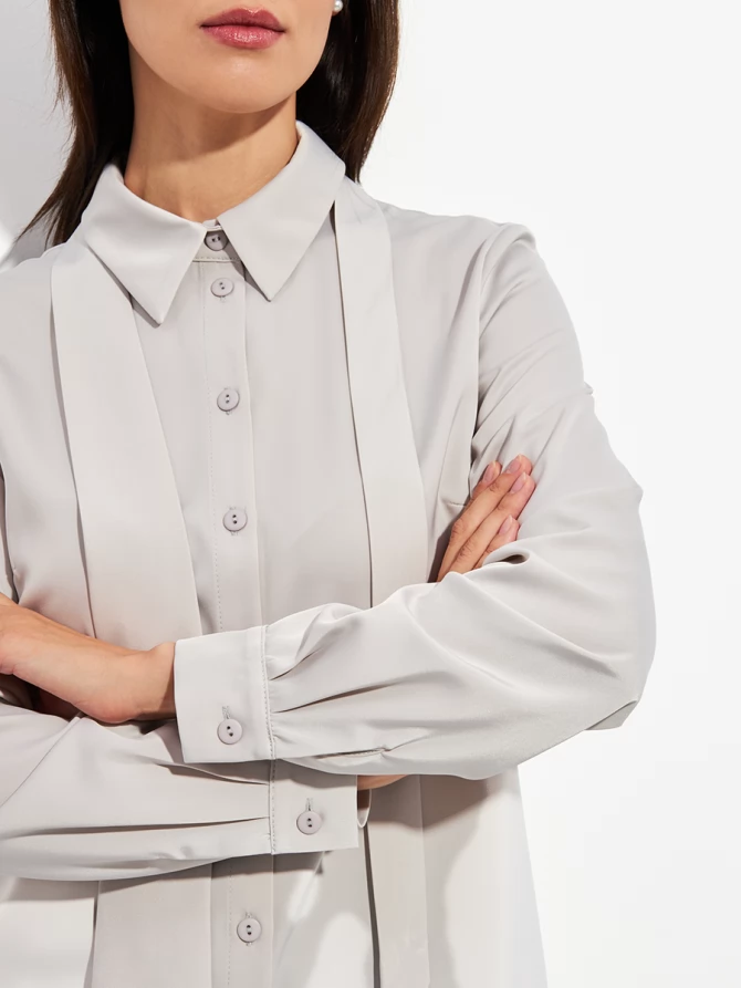 Блузка с галстуком  OD-881-8 серо-коричневый