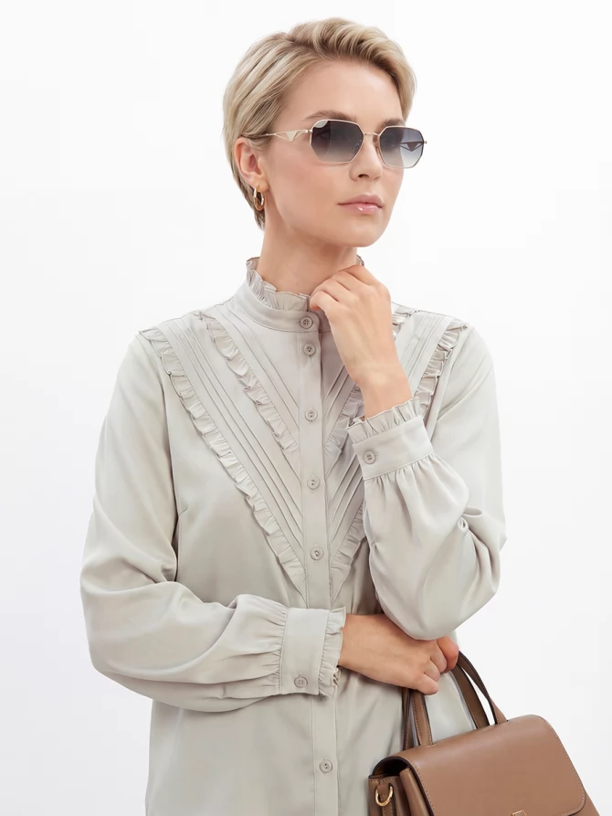 Блузка с рюшами OD-884-6 серо-коричневый