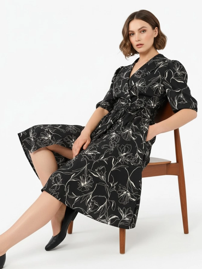 Платье с шалевым воротником OD-811-1 черный