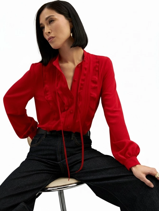 Блузка с рюшами OD-976-4 красный