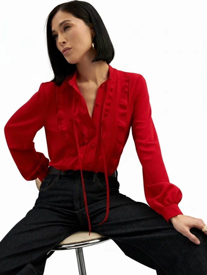 Блузка с рюшами OD-976-4 красный