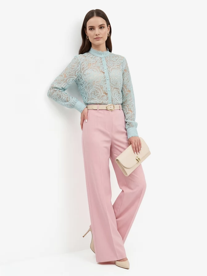 Блузка из кружевной ткани OD-977-4 бирюзовый