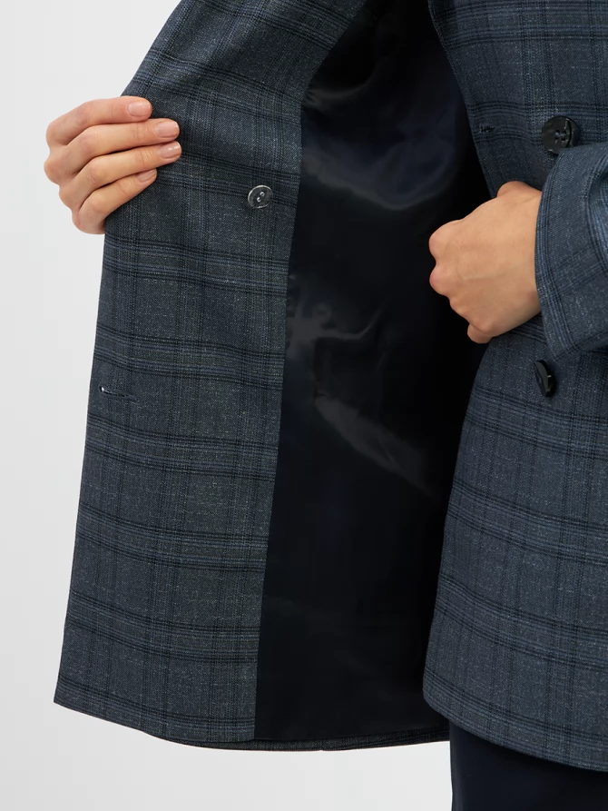 Жакет двубортный на подкладке  OD-980-2 клетка серо-синяя