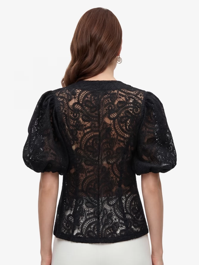 Блузка из кружева с коротким рукавом OD-1038-2 черный