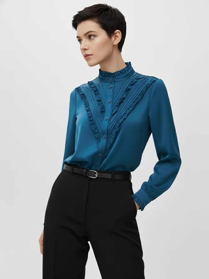 Блузка с рюшами OD-884-2 морская волна