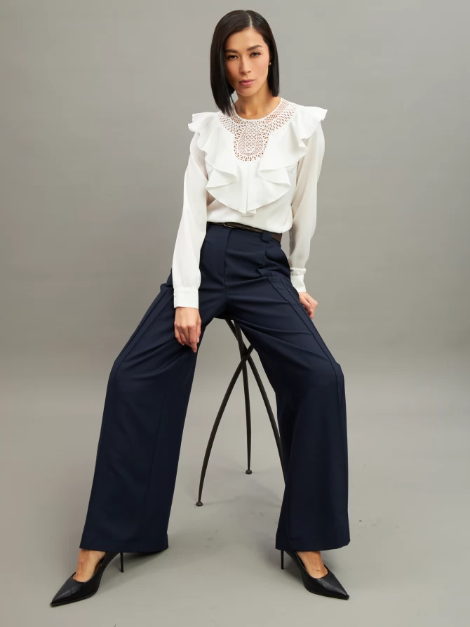 Блузка со вставкой из кружева и рюшей OD-1000-1 белый