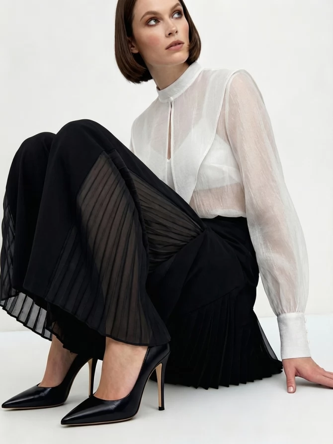 Блузка из органзы со съемным воротником OD-930-1 синий