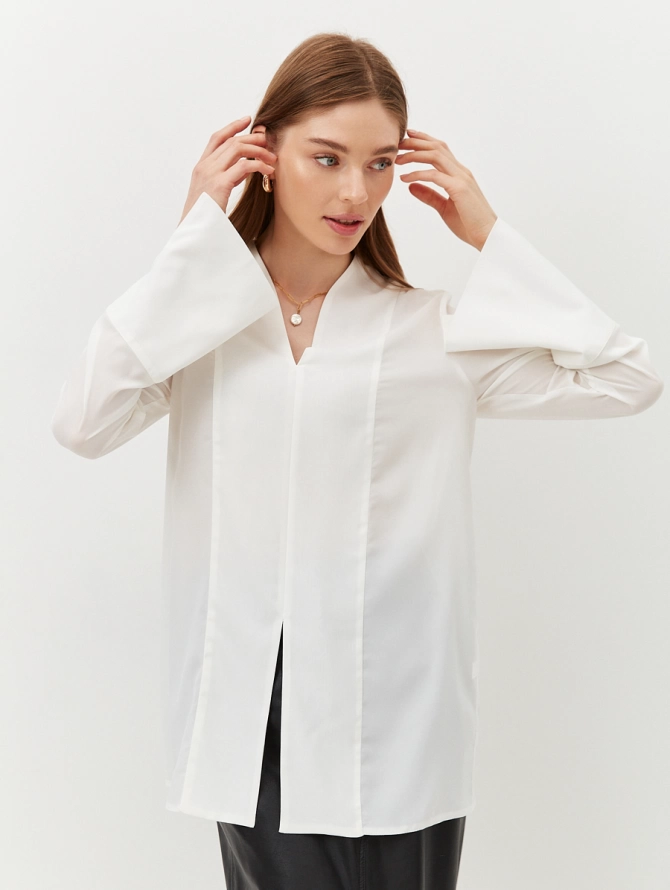 Блузка из шифона с разрезами, молочный