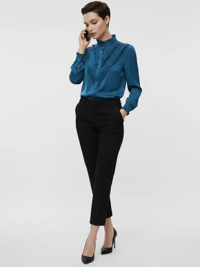 Блузка с рюшами OD-884-2 морская волна