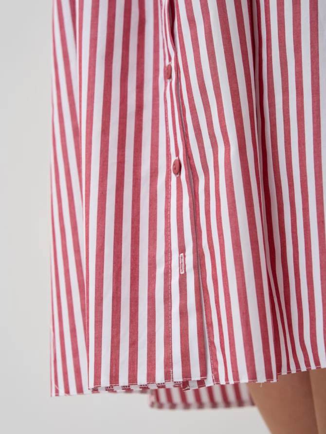 Платье-рубашка хлопковое в бордовую полоску