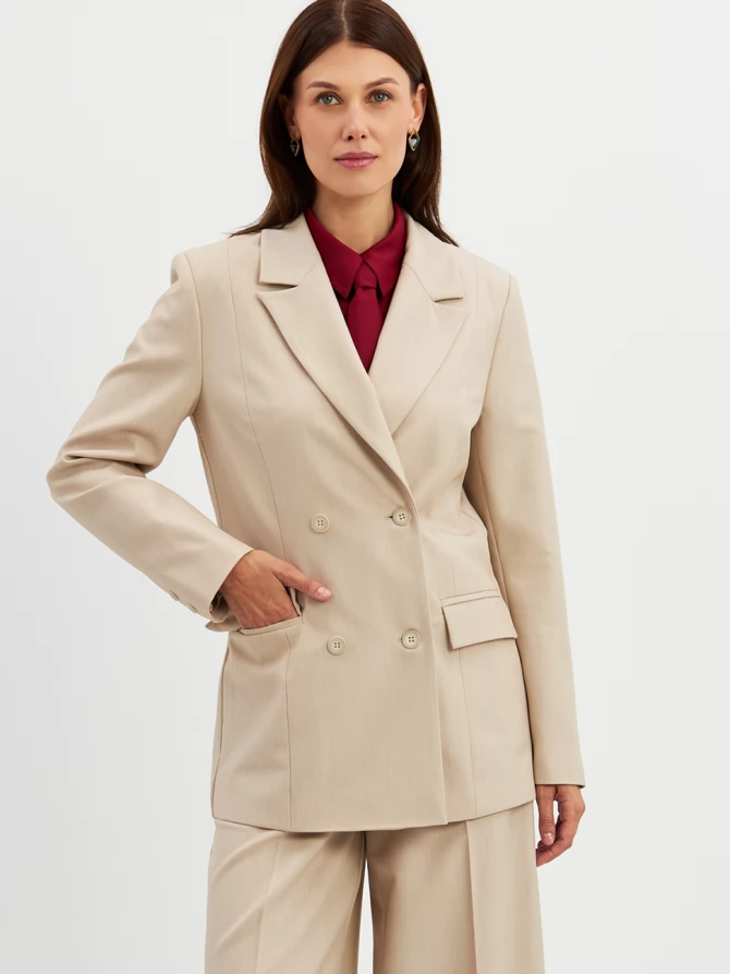 Жакет двубортный на подкладке OD-980-1 бежевый