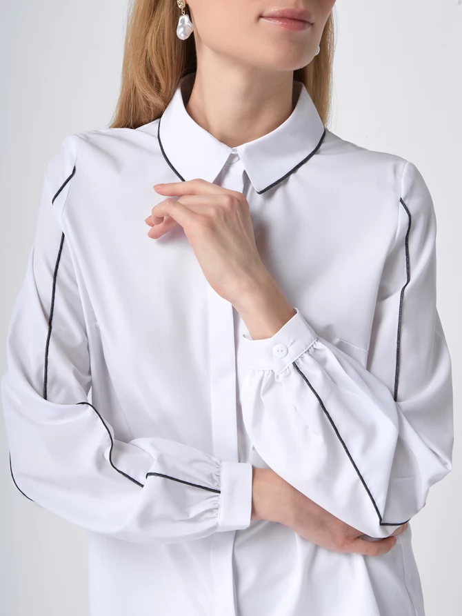 Блузка с контрасной строчкой OD-871-1 белый