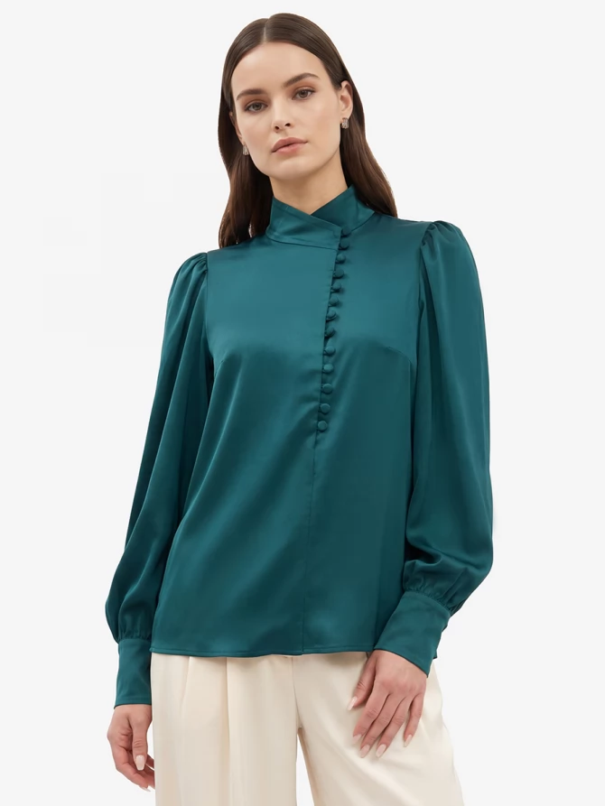 Блуза-косоворотка много пуговиц OD-55O-13 морская волна