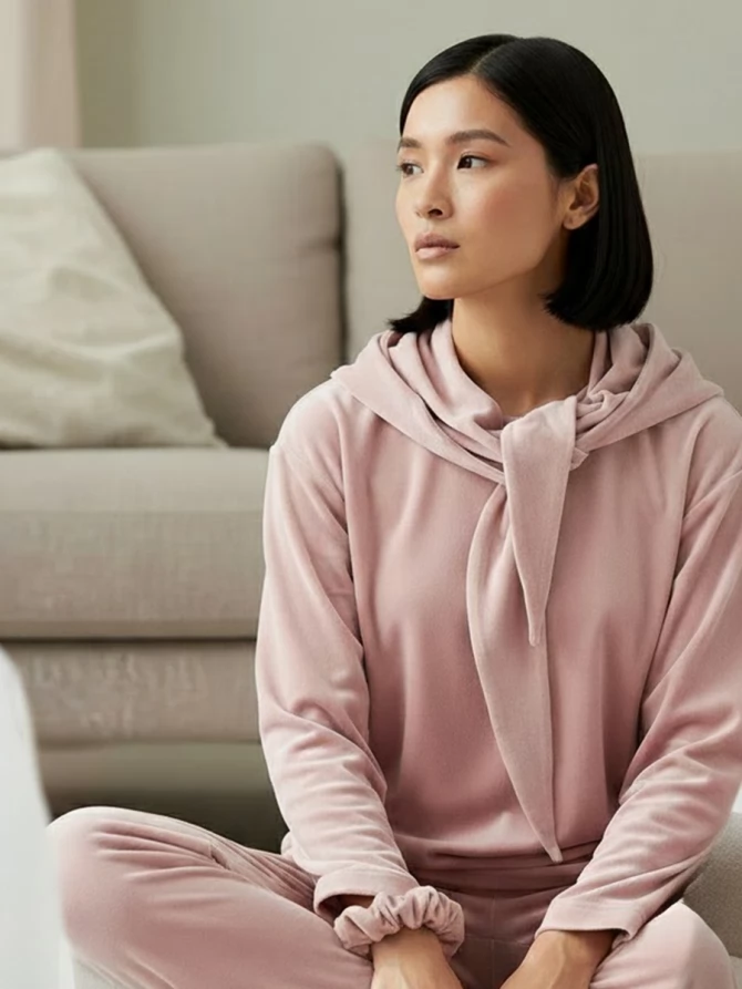 Костюм из велюра со съемным капюшоном и резинкой в комплекте OD-1009-1 розовый