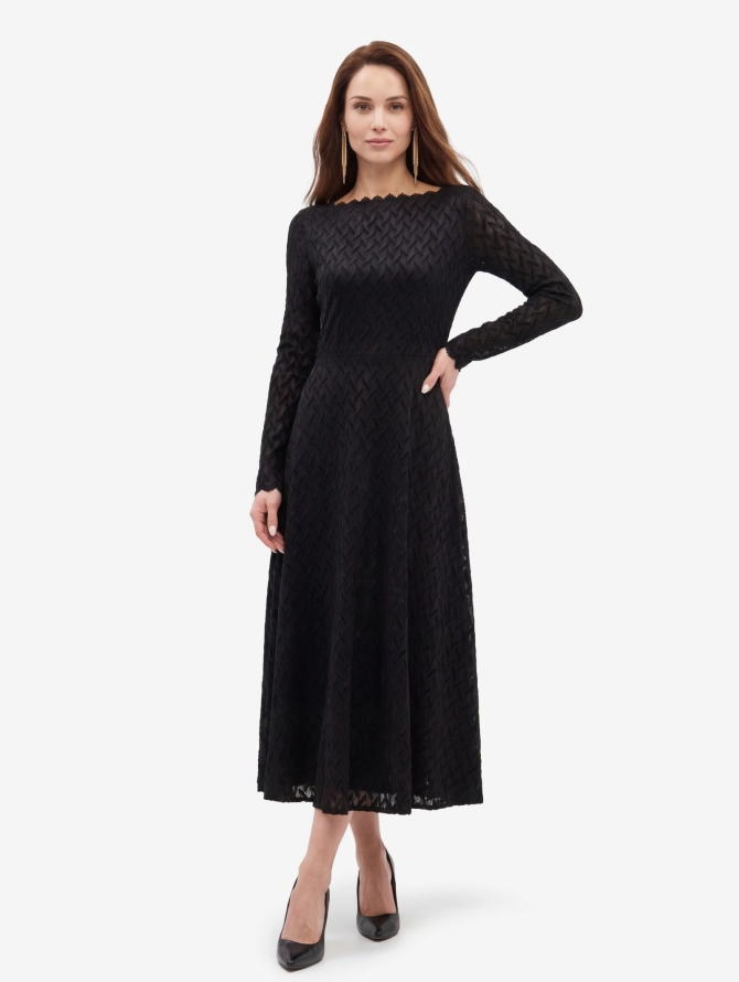 Платье из трикотажного кружева OD-904-3 черный с фестонами