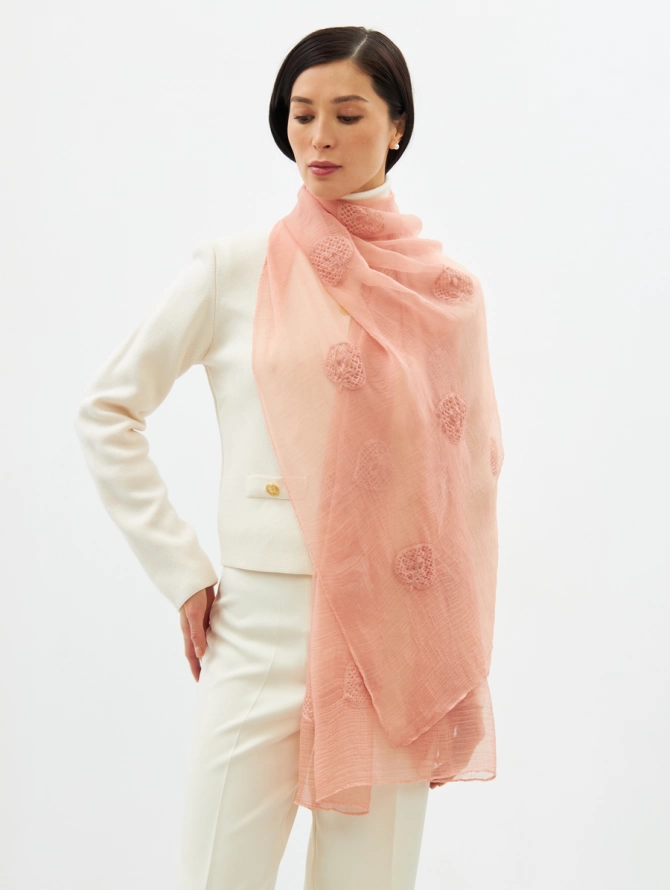 Палантин двусторонний из жатого шифона с арт-деко вышивкой
