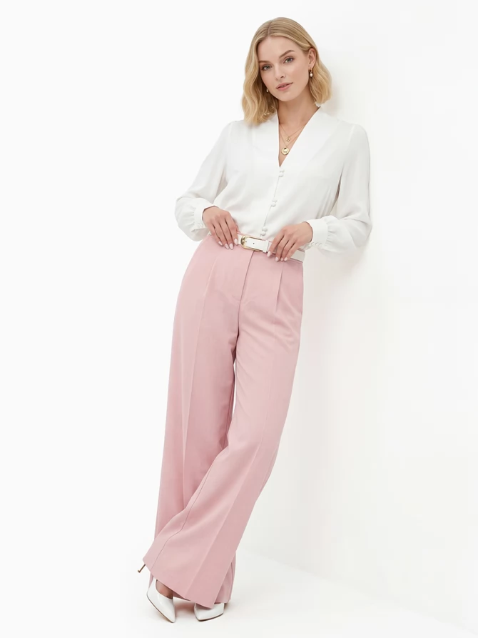 Брюки-палаццо из костюмной ткани, розовые