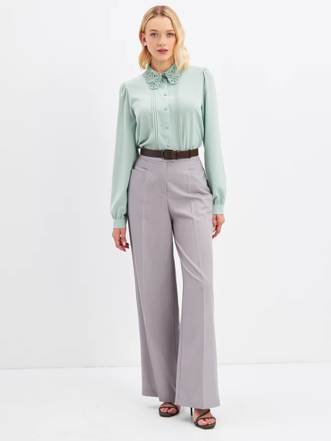 Блузка с воротником из кружева и защипами OD-913-4 св.зеленый