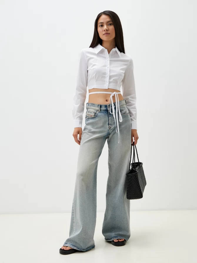 Блузка из хлопка короткая с завязками OD-872-1 белый