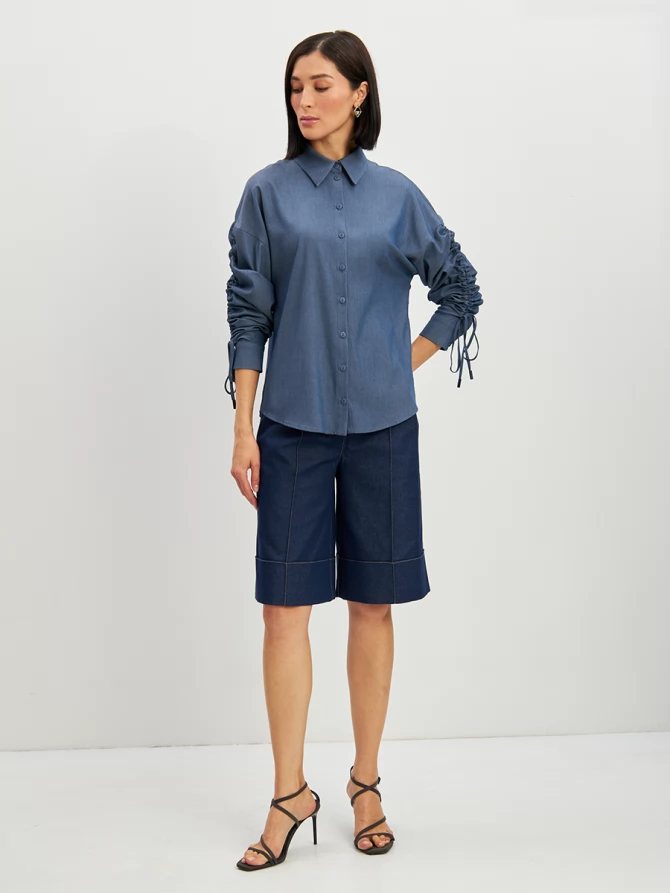 Блузка тонкая джинса OD-858-4 темный джинс