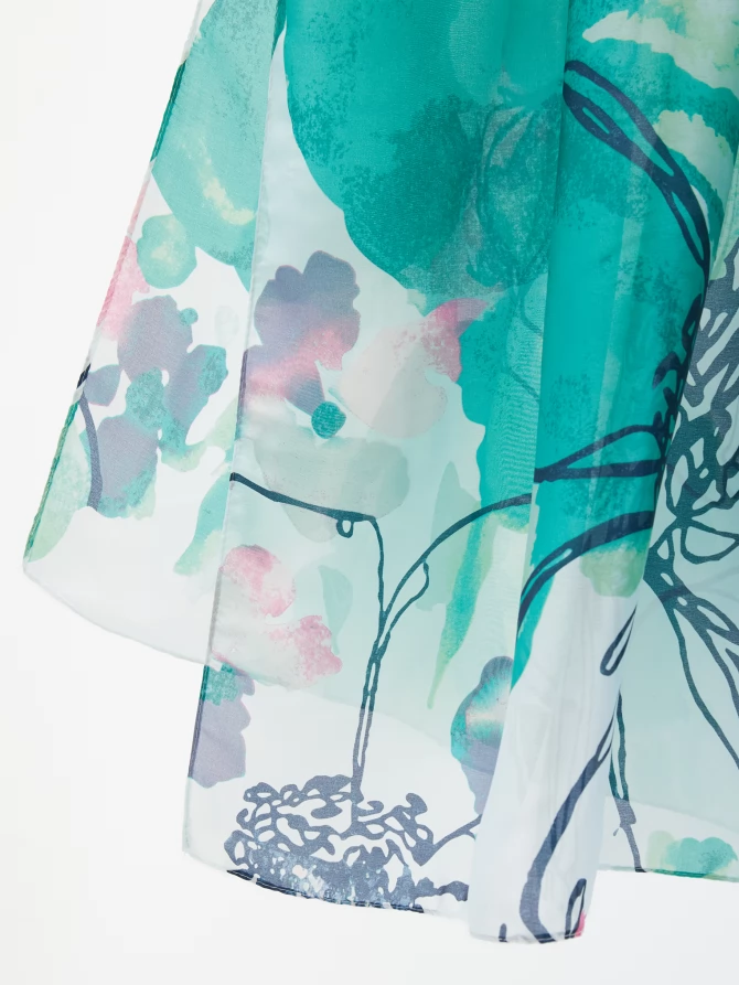 Палантин двусторонний с арт-принтом и атласной текстурой