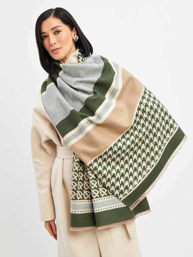 Палантин двусторонний с принтом и кистями RH9-175-3