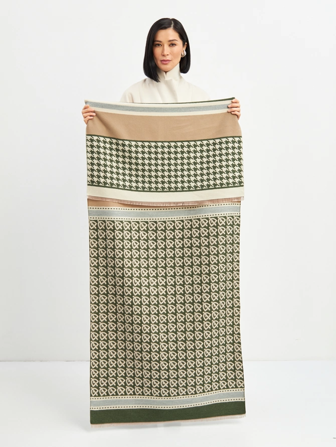 Палантин двусторонний с принтом и кистями RH9-175-3