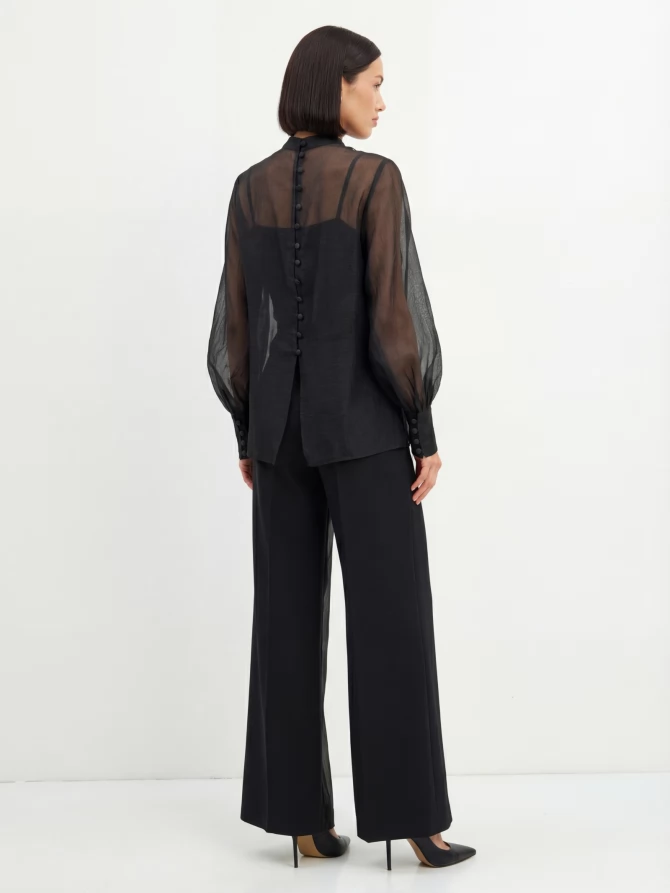 Блузка из органзы со съемным воротником OD-930-3 черный